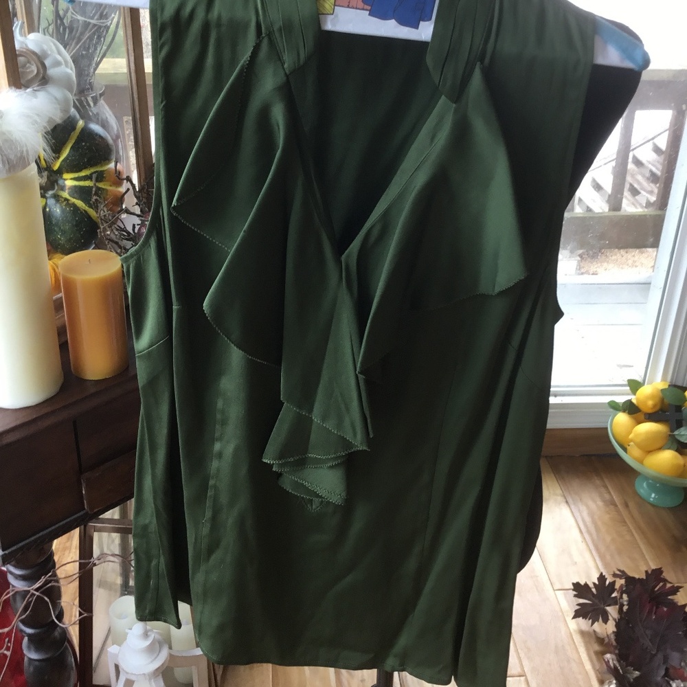 Ann Taylor  olive green silk ruffle top size 10